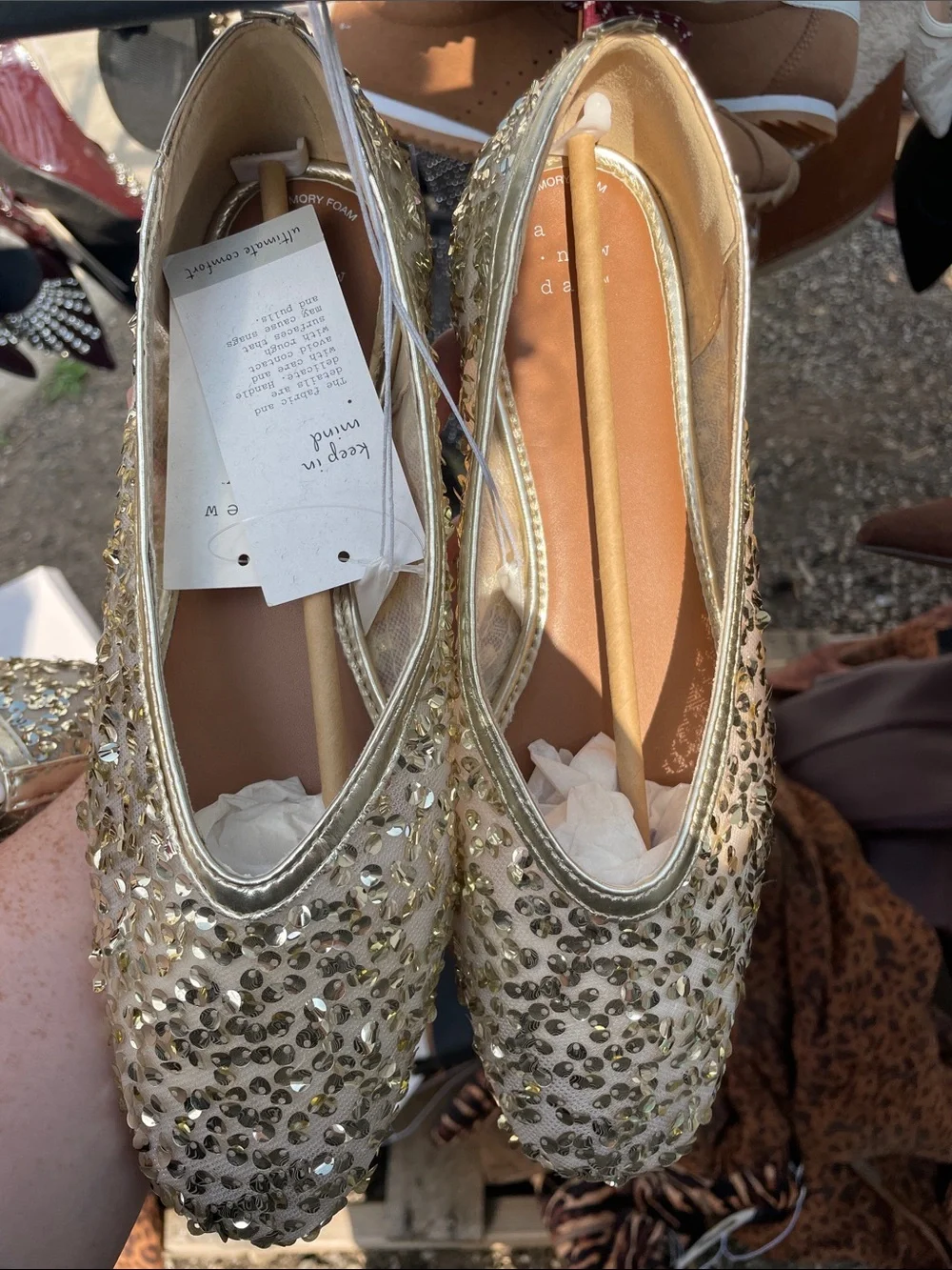 a new day Gold Sequined Ballet Flats